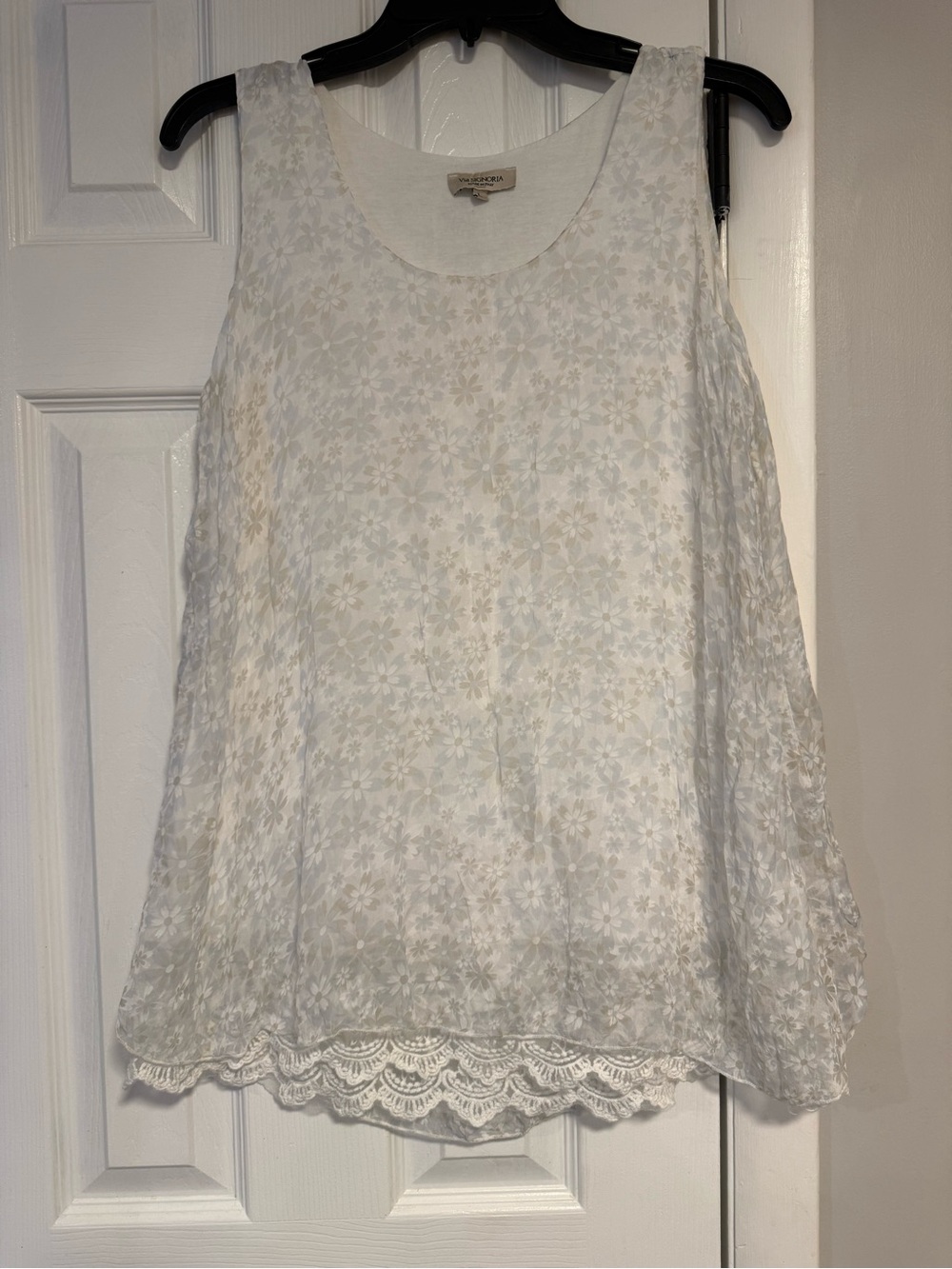 Via Signoria 100% Silk Made in Italy Floral Lace Tunic Top L